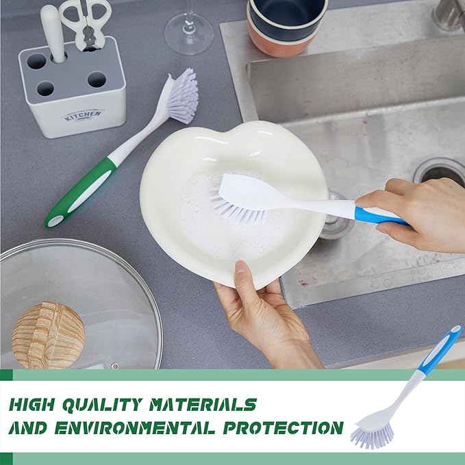 Hsei 20 Pcs Blue and Green Kitchen Scrub Dish Brush Bulk with 11 Inch Anti Slip Handle Cleaning Dish Scrubber with Stiff Bristles Washing Scrub Brushes for Housekeeping for Pots and Pans, Kitchen Sink - Image 5