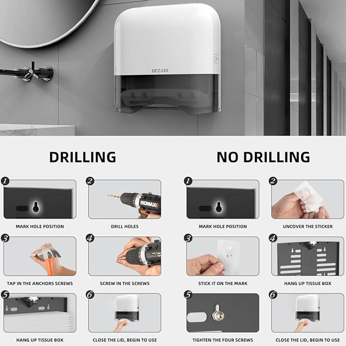Paper Towel Dispenser,Large Capacity Wall Mount Tissue Dispensers with Smart Lock, Used for Kitchen and Bathroom 300+ Multifold Toilet Paper Holders White