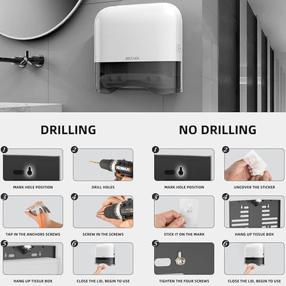 Paper Towel Dispenser,Large Capacity Wall Mount Tissue Dispensers with Smart Lock, Used for Kitchen and Bathroom 300+ Multifold Toilet Paper Holders White