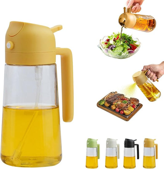 2 In 1 Oil Dispenser And Oil Sprayer, 16 Oz/470 Ml Oil Dispenser For Kitchen Spray, With Fine Mist Nozzle, Suitable For Cooking, Air Fryer, Salad, Grilling (yellow)