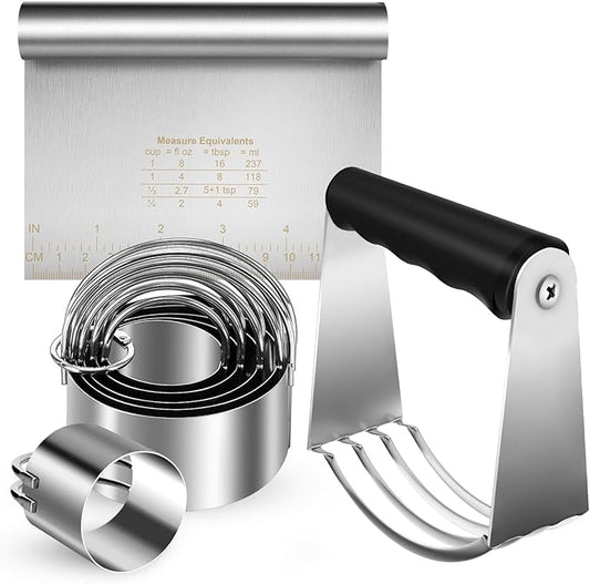 Stainless Steel Biscuit Cutter Set, Pastry Scraper and Dough Blender, Sturdy & Long-Lasting with Ergonomic Rubber Grip, Baking Dough Tools for Cooking Cookies and Donuts, Cakes, or Making Pancakes by ARTOSHIN
