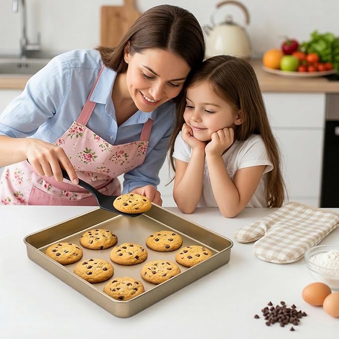 Dicunoy 3 Pack Baking Sheet Pans 11 Inches x 11 Inches, Nonstick Square Baking Pan, Heavy Duty Cookie Sheets for Baking, Evenly Heating Toaster Oven Tray Deep Dish for Bread Brownie Cake