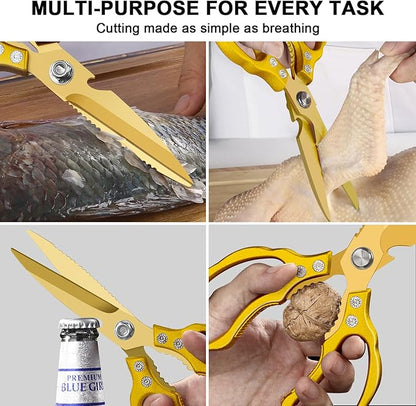 CGBE Kitchen Scissors, Multi-Purpose Kitchen Shears, Heavy Duty Dishwasher Safe Food Scissors for Chicken, Poultry, Fish, Meat & Herbs with Non-Slip Grips - ALL Gold - Image 4
