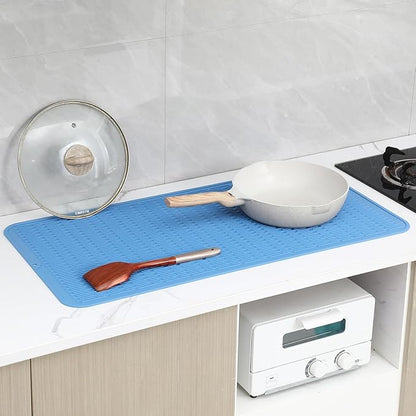 MicoYang Silicone Dish Drying Mat for Multiple Usage,Easy clean,Eco-friendly,Heat-resistant Silicone Mat for Kitchen Counter or Sink,Refrigerator or Drawer Liner Lichen BlueL 5XL 36inches x 18inches - Image 8