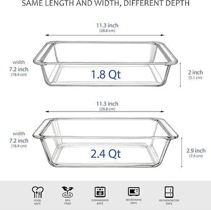 Set of 2 pcs Tempered Glass Baking Dish Set, Deep and Classic Borosilicate Glass Baking Dish Set (2.3L+1.7L). Oven, Microwave, Refrigerator and Dishwasher Safe.