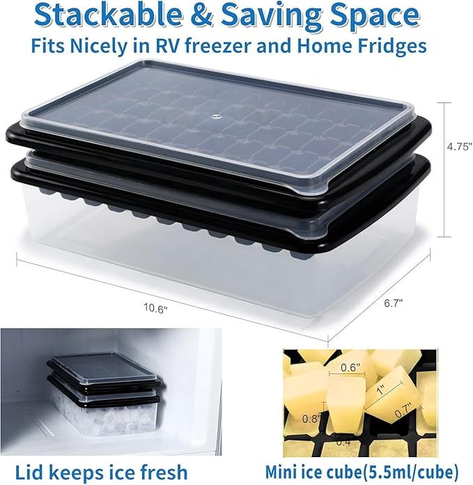 Ice Cube Tray with Lid And Bin for Freezer - 2 * 55 Nugget Ice Maker Tray, Cocktail Coffee Ice Mold for Easy Release Small Cubes, with Ice Container Scoop, Flexible Durable Plastic, BPA Free - Image 7