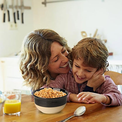 HASENSE Ceramic Soup Bowls and Cereal Bowls, 20 OZ Bowls for Kitchen Set of 6, Stackable Bowls Set for Ramem, Salad, Oatmeal, Rice, Snack, Dishwasher Microwave Safe, Black - Image 2