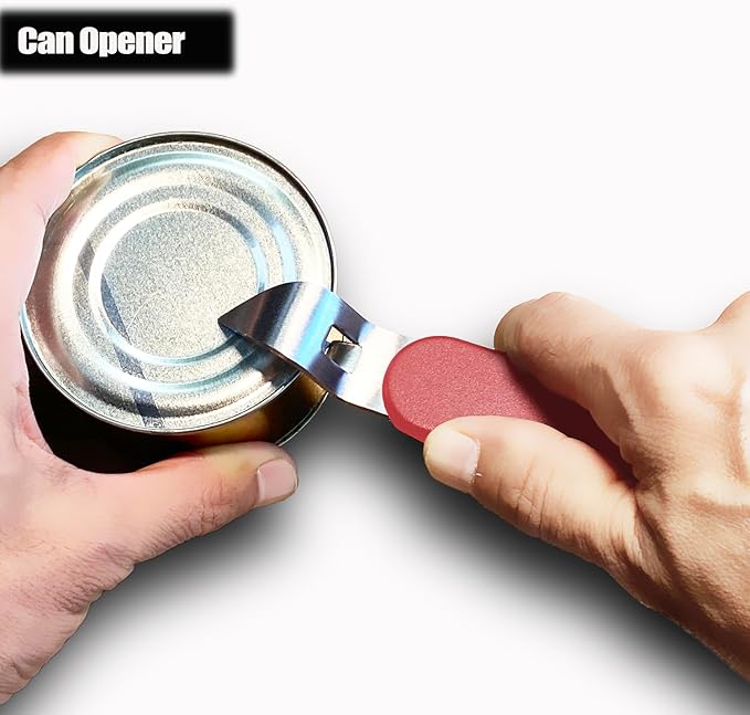 Upgraded 3-in-1 Magnetic Bottle and Can Opener for Refrigerator, Stainless Steel Manual Can Punch Opener for Liquid with Cap Catcher, Stick to Fridge, Can Tapper Church Key with Strong Magnet, Red