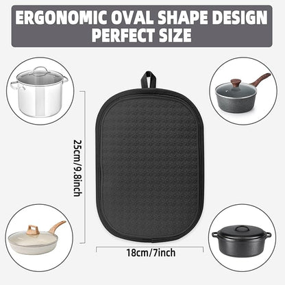 Hovico 2PCS Silicone Pot Holders, Oven Mitts Heat Resistant Hot Pads with Pockets, Non Slip Pot Holder for Kitchen Baking and Cooking| 9.8 x 7 Inches | Towel Cloth Interior Lining - Black - Image 2