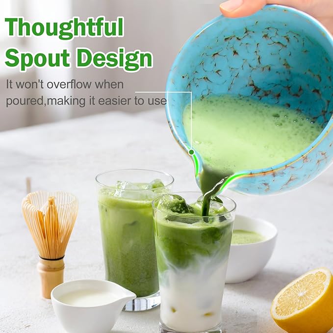 Matcha Bowl and Whisk Set, BPA-Free – Multi-Layer Ice-Crackle Ceramic Chawan with Spout, Bamboo Chasen, Holder, Scoop & Sifter | Japanese Ceremonial Matcha Tea Kit for Lattes & Beginners