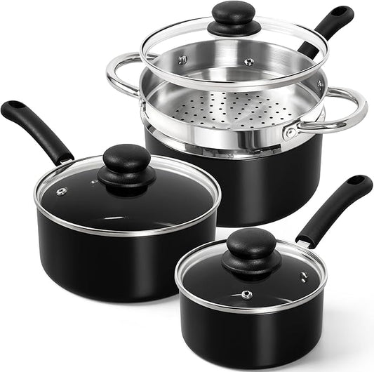 MICHELANGELO Nonstick Saucepan with Lid, Ceramic Sauce Pan Sets, Easy to Clean Sauce Pans, Multi-Purpose Cooking Pots, 1QT & 2QT & 3QT, Silver by Michelangelo