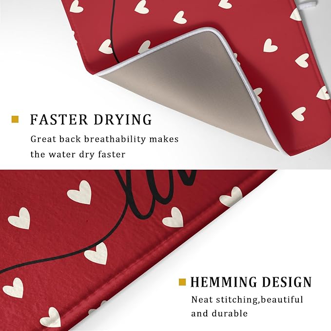 Giwawa Red Hearts Dish Drying Mat 18"x24", Valentines Day Symbol of Love Dish Drainer Mats, Romantic Reversible Dish Drying Rack Pad Protector for Kitchen Countertop Tabletop Large Decor