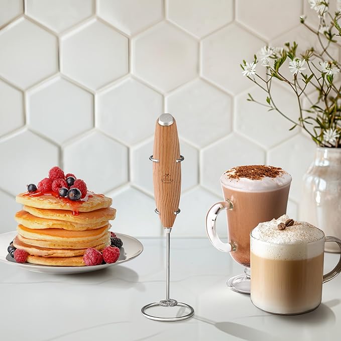 Zulay Kitchen Powerful Milk Frother Wand With 4 AA Duracell Batteries - Ultra Fast Handheld Drink Mixer - Electric Whisk Foam Maker for Coffee, Lattes, Cappuccino, Matcha & Creamer - Maple - Image 6