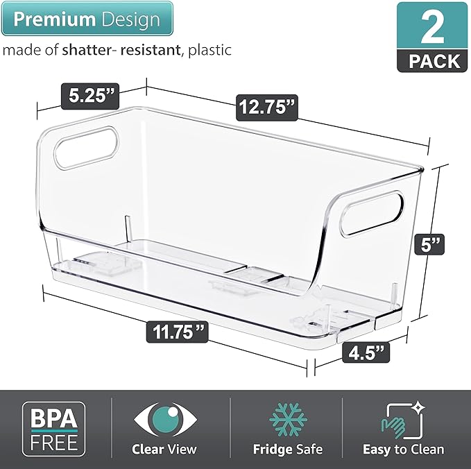 Sorbus Stackable Storage Bins Open Front, Clear Stackable Storage Bins, Pantry Bins for Storage and Organization, Acrylic Stackable Bins for Kitchen, Clear Pantry Organizer Bins (Small Wide 2 Pack) - Image 5