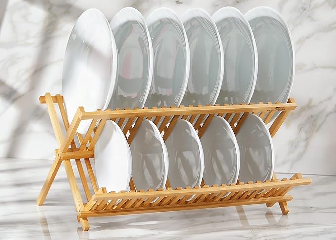 RoyalHouse Premium Natural Bamboo Dish Rack, Collapsible Dish Drainer, Foldable and Compact Dish Drying Rack for Kitchen Counter - Image 8