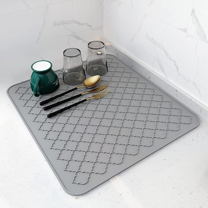 AMOAMI-Dish Drying Mats for Kitchen Counter-Silicone Dish Drying Mat-Kitchen Dish Drying Pad Heat Resistant Mat-Kitchen Gadgets Kitchen Accessories Kitchen Small Appliances(16" x 18", GREY) by AMOAMI