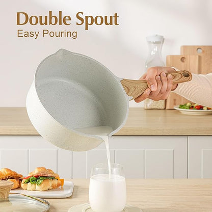 SENSARTE White Ceramic Nonstick Saucepan with Double Spout 3.0 Quarts, Cooking Pot with Stay Cool Handle, Induction Compatible Saucepot, White Granite Coating, Free of Intentionally Added PFOA/PFAS - Image 2