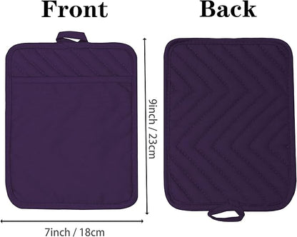 Oven Pot Holder with Pocket Cotton Heat Resistant Coaster Potholder Kitchen Hot Pad Oven Mitts for Cooking Square 7"x9"Set of 5 (Purple) - Image 2