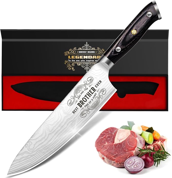 Funistree Gifts for Brother Men, Kitchen Cooking Knife Brother Gifts for Birthday, 8 inch Professional German High Carbon Stainless Steel Chef Knife, Brother Birthday Gifts Stocking Stuffers