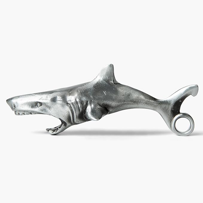 Shark Bottle Opener for Men – Funny Great White Shark Metal Beer Cap Tool – Novelty Coastal Beach Ocean Gift for Father's Day, Christmas Stocking Stuffer, Birthday, Groomsmen – 3.65" x 1.93"