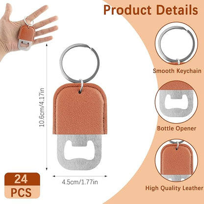24 Pack Leather Bottle Opener, Bulk Bottle Opener Keychain, Blank PU Leather Stainless Steel, Personalized For Wedding, Party, Bar, Oktoberfest, DIY Gift