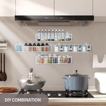 Spice Rack Wall Mount, 4-Pack Seasoning Organizer for Kitchen Storage Organization, Metal Spice Holder Saving Space Shelf for Cabinet, RV, Pantry, Blue - Image 6
