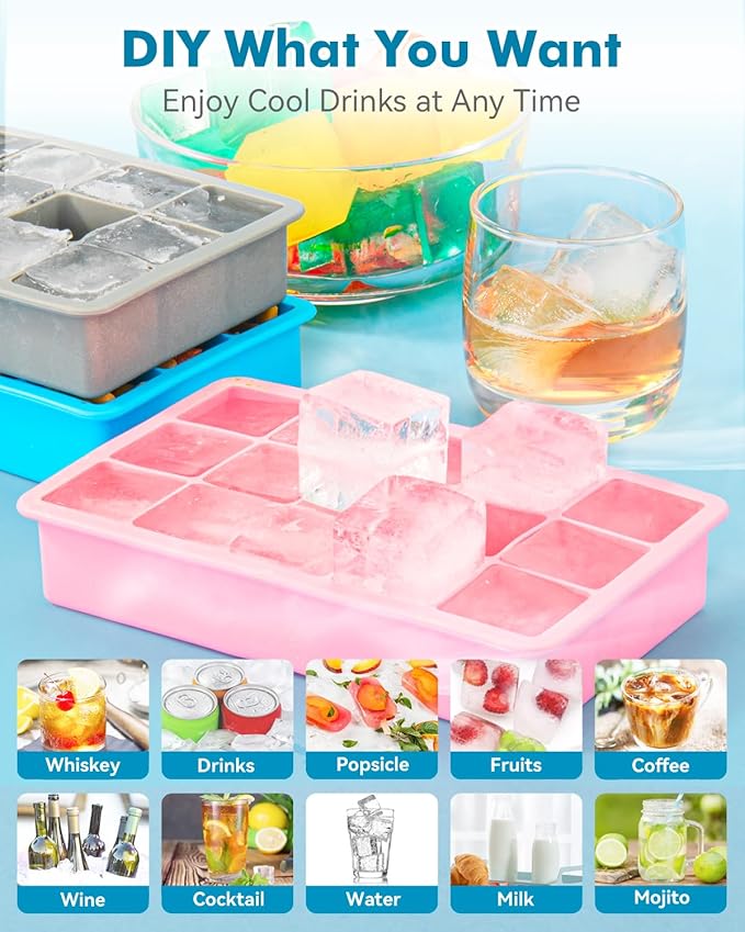 Silicone Ice Cube Trays for Freezer 2 Pack- Easy Release Square Ice Cubes Mold- Best Rubber Ice Cube Tray Shapes for Whiskey Cocktail Coffee- Mini Fridge Silicone Old Fashioned Ice Cube Tray - Image 6