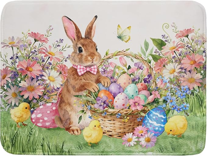 Easter Rabbit Eggs Dish Drying Mat for Kitchen Counter 18x24 Inch Spring Flowers Large Microfiber Dish Drainer Rack Mats by Giwawa