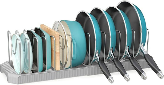 Pots and Pans Organizer for under Cabinet, Pan Pot Organizers inside Cabinet, Expandable Organizer with 12 Adjustable Dividers for Cookie Sheets, Cutting Boards, Pot Lids, Cookware - Pan Rack, Grey by Pantasia