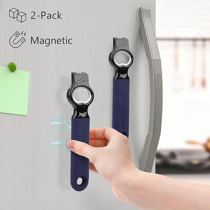 2-Pack Magnetic Beer Bottle Opener & Soda Can Opener, 2-in-1 Bottle Opener and Can Tab Opener Tool for Bartender, Long Nails, Arthritis, Silicone Handle with Build in Magnet - Navy Blue - Image 2