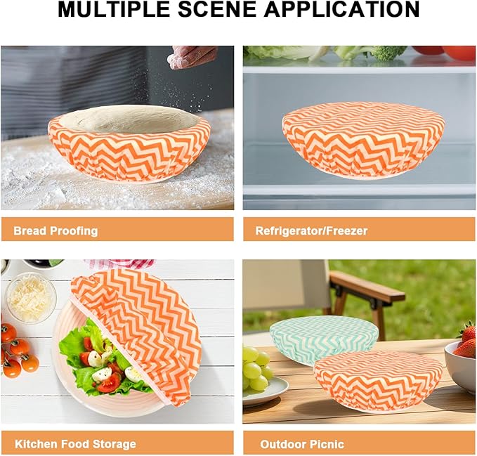 Reusable Bowl Covers for Bread Proofing（2 Large）- Cotton Beeswax Bowl Covers Reusable with Elastic Rim, Sourdough Bowl Cover for Food Storage and Food Preservation (10INCH)(wavy)