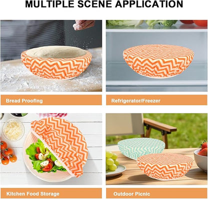 Reusable Bowl Covers for Bread Proofing（2 Large）- Cotton Beeswax Bowl Covers Reusable with Elastic Rim, Sourdough Bowl Cover for Food Storage and Food Preservation (10INCH)(wavy)