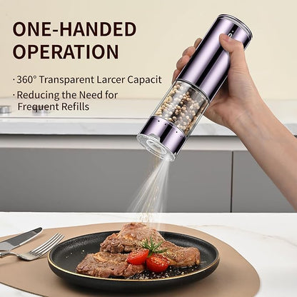 Rechargeable Salt & Pepper Grinder Set - Electric Automatic Grinder, Adjustable Coarseness, LED Light, One-Hand Operation, Stainless Steel & Acrylic, USB Charging, Purple (Set of 2)