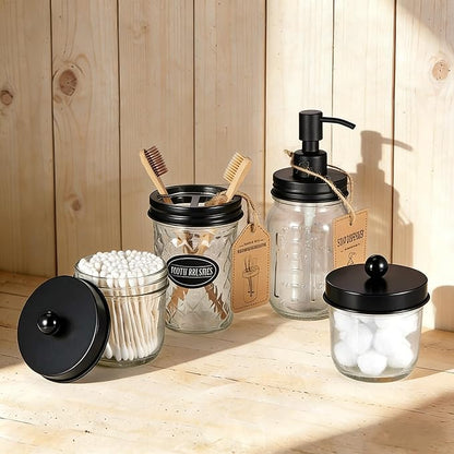 Amolliar 4 Pack Mason Jar Liquid Soap Dispensers, Rustproof Stainless Steel Lid Pump, Waterproof Sticker, Refillable Hand Soap for Bathroom, Kitchen, Dish Soap, Lotion Soap, Farmhouse Decor(Black) - Image 4