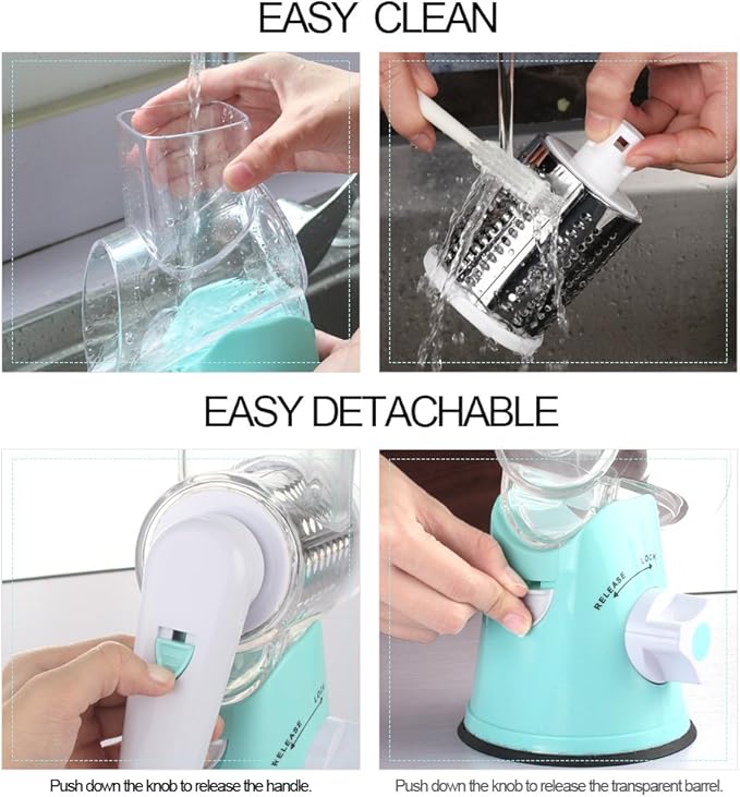 Ourokhome Rotary Cheese Grater Hand Crank, Kitchen Shredder Speed Mandolin Slicer Nut Grinder with Handle and Drum Blades for Cheese, Vegetable, Walnut, Chocolate, Potato, Carrot, 3 Blades, Blue - Image 7