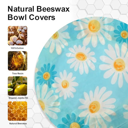 2Pcs Reusable Bowl Covers for Bread Proofing - Cotton Beeswax Bowl Covers Reusable with Elastic Rim, Eco-Friendly Sourdough Bowl Cover for Food Storage (10INCH) (Yellow & Blue daisy)