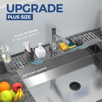 24" Splash Guard Plus Size Silicone Sink Faucet Drying Mat Handle Drip Catcher Tray Dish Sponge Holder Kitchen Accessories Protector Home Organization Gadgets Organizer - Image 4
