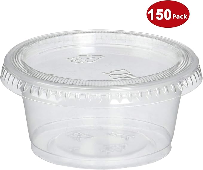 DuraHome Plastic Portion Cups with Lids 2 oz. Pack of 150 Leakproof Jello Shot Cup Mini Containers for Salad Dressing Sauce Condiment Snack Souffle and Salsa, Disposable - Image 2