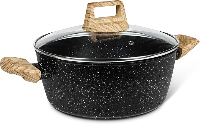 MICHELANGELO 4.3 Quart Nonstick Soup Pot with Lid, Non-Toxic Granite Coating, Induction Compatible, Non Stick Pot for Cooking with Stay-cool Handles, Black by Michelangelo