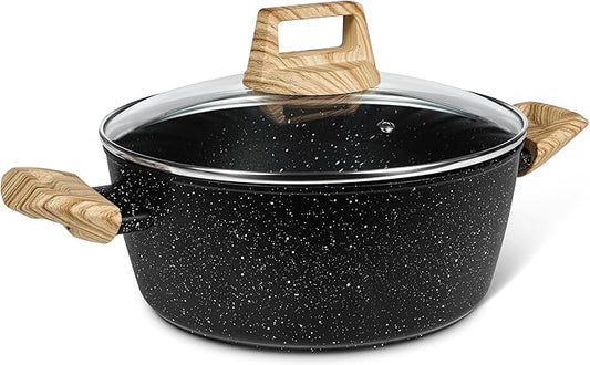 MICHELANGELO 4.3 Quart Nonstick Soup Pot with Lid, Non-Toxic Granite Coating, Induction Compatible, Non Stick Pot for Cooking with Stay-cool Handles, Black by Michelangelo