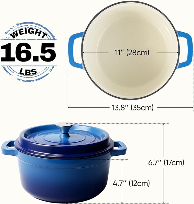 7 Quart Dutch Oven Pot with Lid, Non Stick Enameled Cast Iron Dutch Oven for Bread Baking, Heavy-Duty, Oven Safe Ceramic Cookware Up to 500°F for Baking, Braising, Stews, Roasting, Blue - Image 4