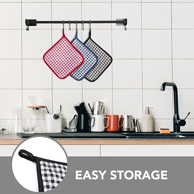 Joyhalo 4 Pack Pot Holders for Kitchen,Cotton Oven Holder with Great Heat Resistance,Non Slip Hot Pads for Kitchen Clearance,Black Buffalo Plaid - Image 6