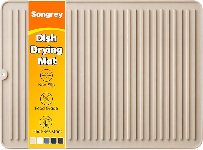 Songrey 24" x 18" Silicone Dish Drying Mat, Kitchen Counter Drying Pad for Sink Dishes or Under Rack, Multi-Use as Heat Resistant Trivet, Coffee Bar Mat by Unknown
