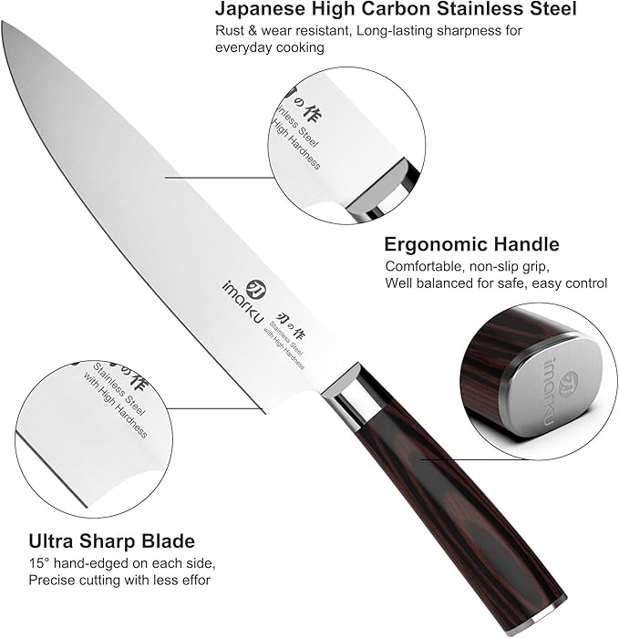 imarku 3 Piece Knife Set, Professional Japanese High Carbon Stainless Steel Chef Knife, Ultra Sharp Kitchen Knives Set with Ergonomic Pakkawood Handle, Ideal Gift for Mom - Image 4