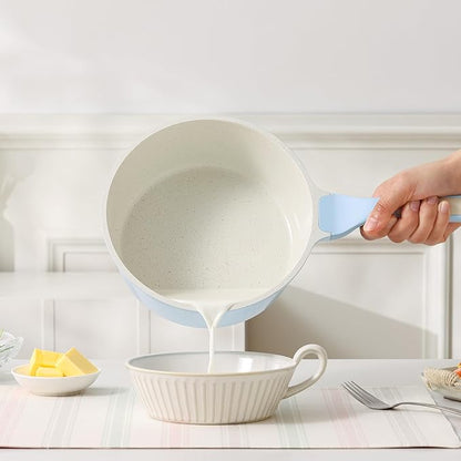 SENSARTE White Ceramic Nonstick Saucepan with Lid 2.5 Quarts, Medium Cooking Pot with Stay Cool Handle, Induction Compatible Saucepot, White Granite Coating, Free of Intentionally Added PTFE/PFOA/PFAS