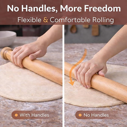 17 Inch French Rolling Pin, Wooden Dough Roller for Baking, Solid Wood Tapered Rolling Pin for Pizza, Pie Crust, Cookies, Pastry, Non-Stick, Easy Control Kitchen Baking Tool, European Beech Wood