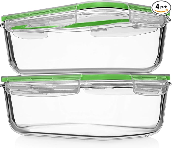 Razab 4 PC 1860ml / 63 Oz / 8 Cups Large Glass Food Storage Containers with Lids - Glass Meal Prep Containers for Roasting & Storing Leftover, Lunch Container with Lids, Microwave & Oven Safe by RazabHomeGoods