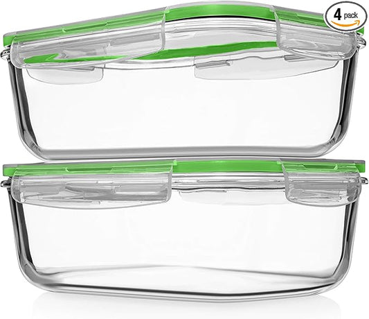 Razab 4 PC 1860ml / 63 Oz / 8 Cups Large Glass Food Storage Containers with Lids - Glass Meal Prep Containers for Roasting & Storing Leftover, Lunch Container with Lids, Microwave & Oven Safe by RazabHomeGoods
