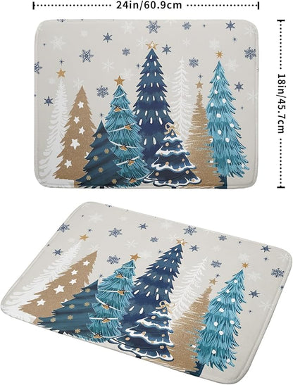 Christmas Tree Dish Drying Mat for Kitchen Counter 24x18 Inch Xmas Snowflake Drying Mat with Absorbent Reversible Microfiber House Blue Trees Dish Drainer Mats Rack Pad for Coffee Countertop Protector