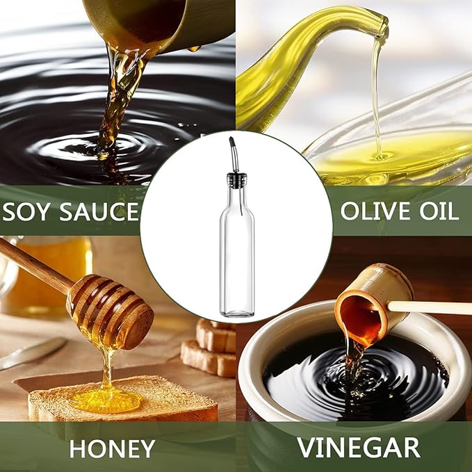 Olive Oil Dispenser 8 Oz, Oil Vinegar Cruet, Square Tall Glass Bottle W/Stainless Steel Pourer Spout & Stainless Steel Funnel SET OF 250 ML - Image 7